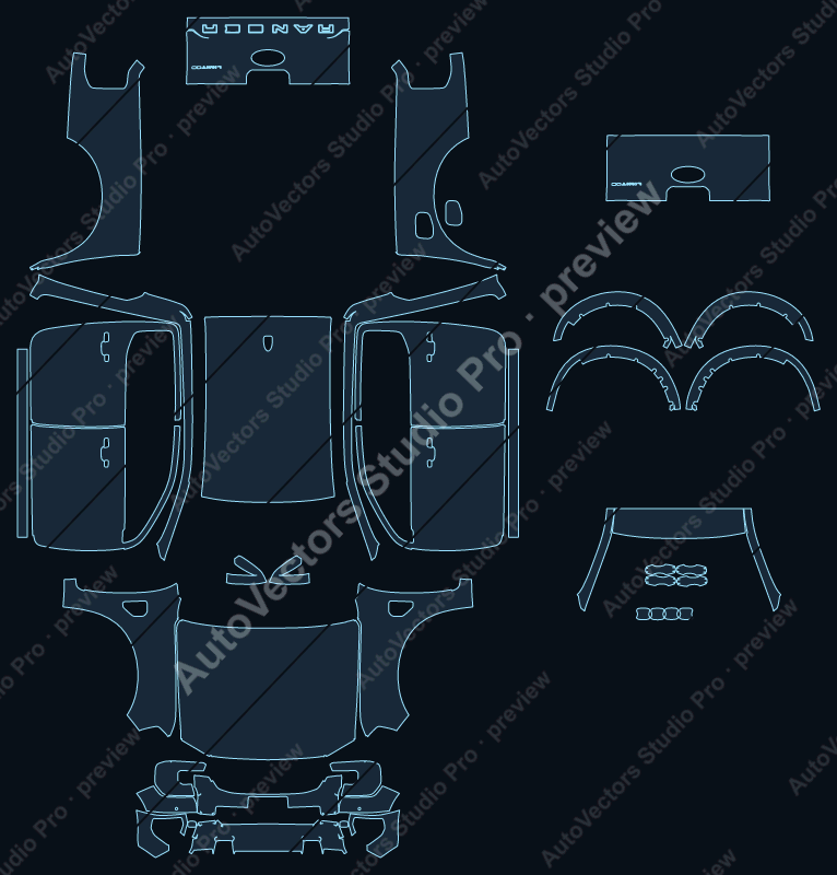Ford Ranger Limited 2023 precut PPF pattern – watermarked preview from the cutting software