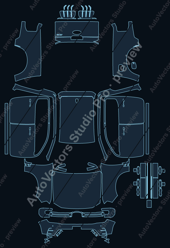 Ford Ranger MS-RT 2025 precut PPF pattern – watermarked preview from the cutting software