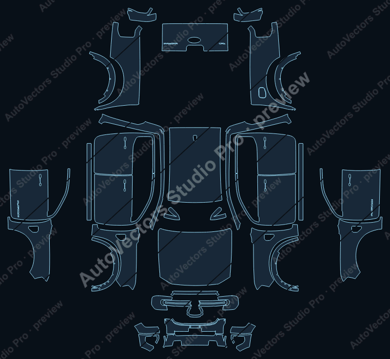 Ford Ranger Platinum 2023 precut PPF pattern – watermarked preview from the cutting software