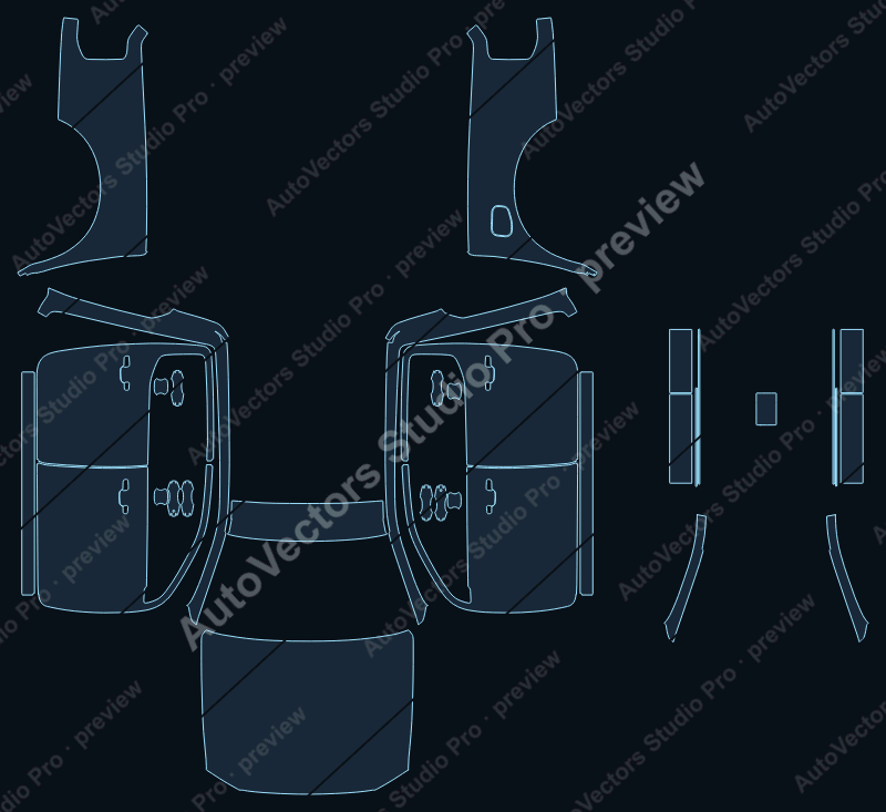 Ford Ranger Tremor Double Cab 2025 precut PPF pattern – watermarked preview from the cutting software