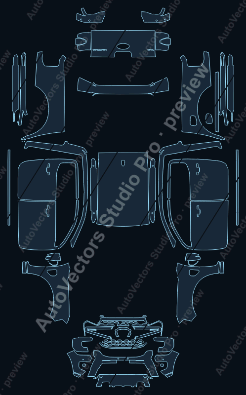 Ford Ranger Wildtrak 2023 precut PPF pattern – watermarked preview from the cutting software