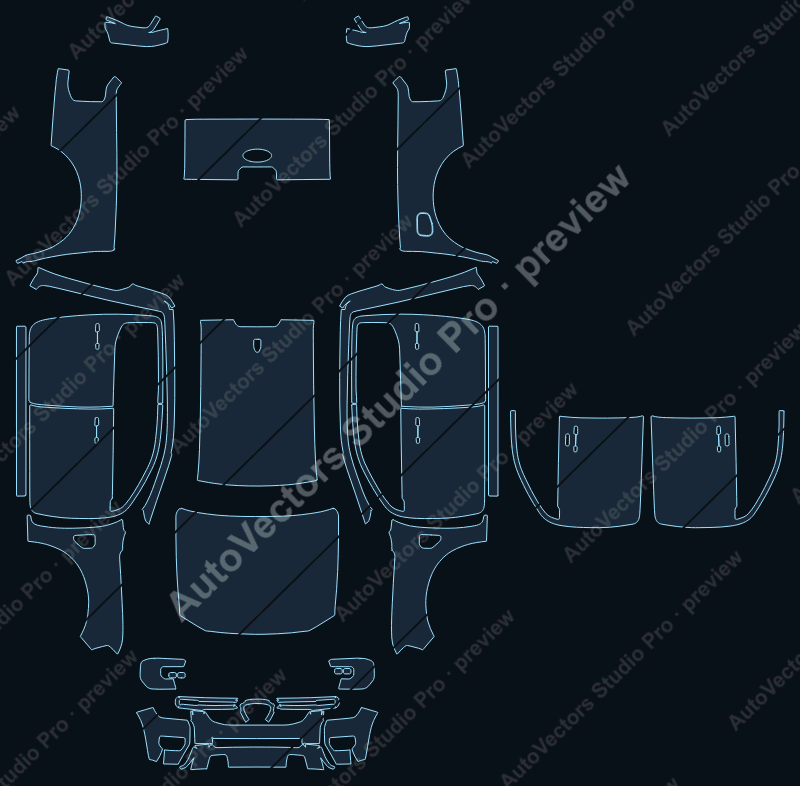 Ford Ranger XL 2023 precut PPF pattern – watermarked preview from the cutting software