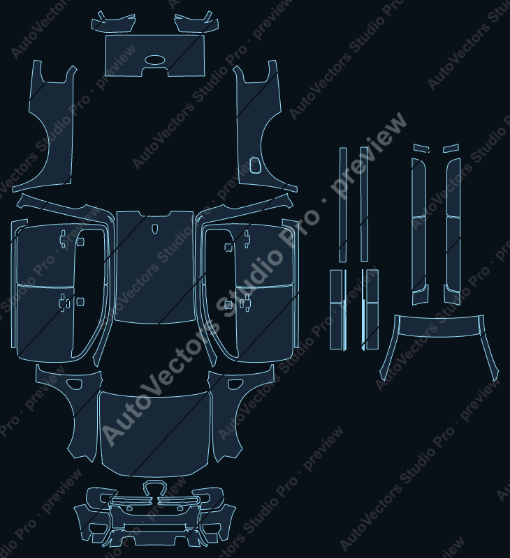 Ford Ranger XL 2025 precut PPF pattern – watermarked preview from the cutting software