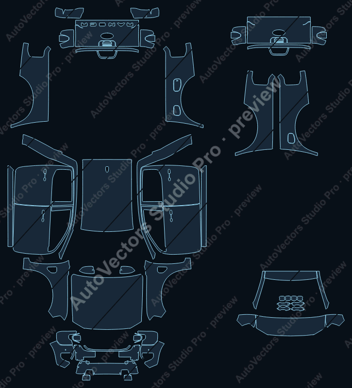 Ford Ranger XLT-EU 2023 precut PPF pattern – watermarked preview from the cutting software