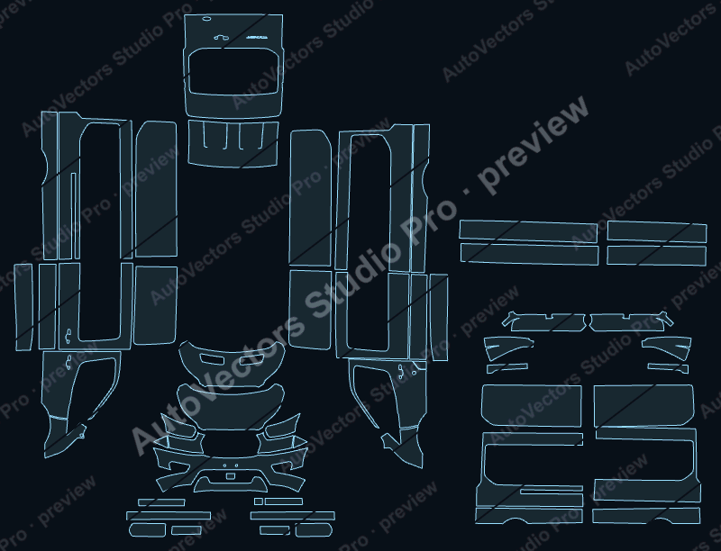 Ford Transit 250 350 High Roof 2025 van precut PPF pattern – watermarked preview from the cutting software