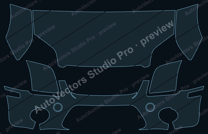 Ford Transit Connect Base 2010 front kit precut PPF pattern – watermarked preview from the cutting software