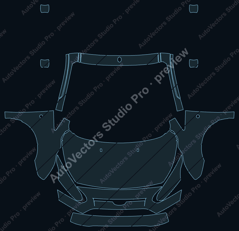 Ford Transit Connect Base 2014 front kit precut PPF pattern – watermarked preview from the cutting software