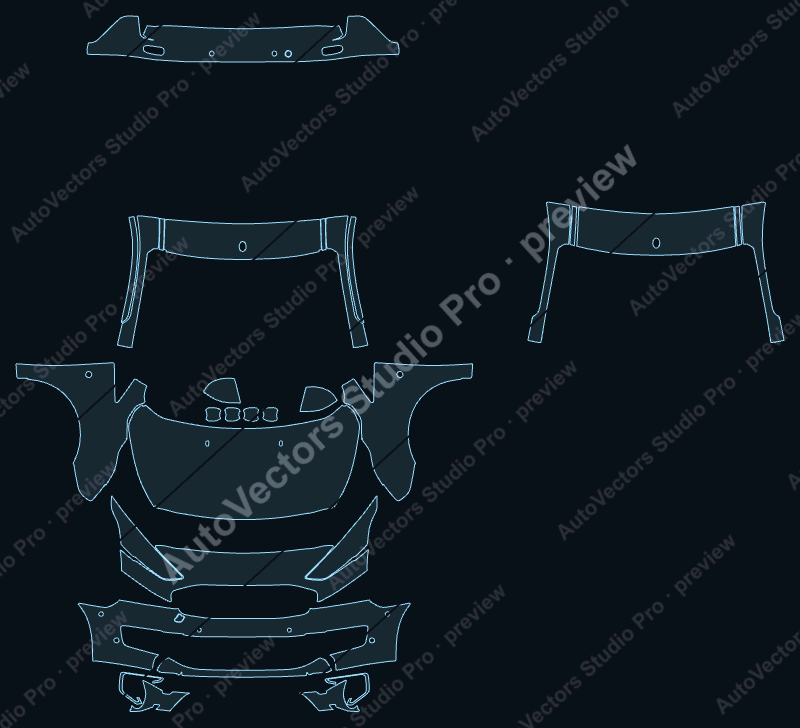 Ford Transit Connect Facelift 2018 van precut PPF pattern – watermarked preview from the cutting software