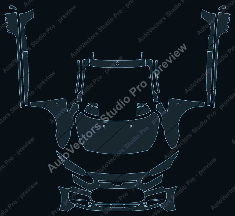 Ford Transit Connect MS-RT 2014 front kit precut PPF pattern – watermarked preview from the cutting software