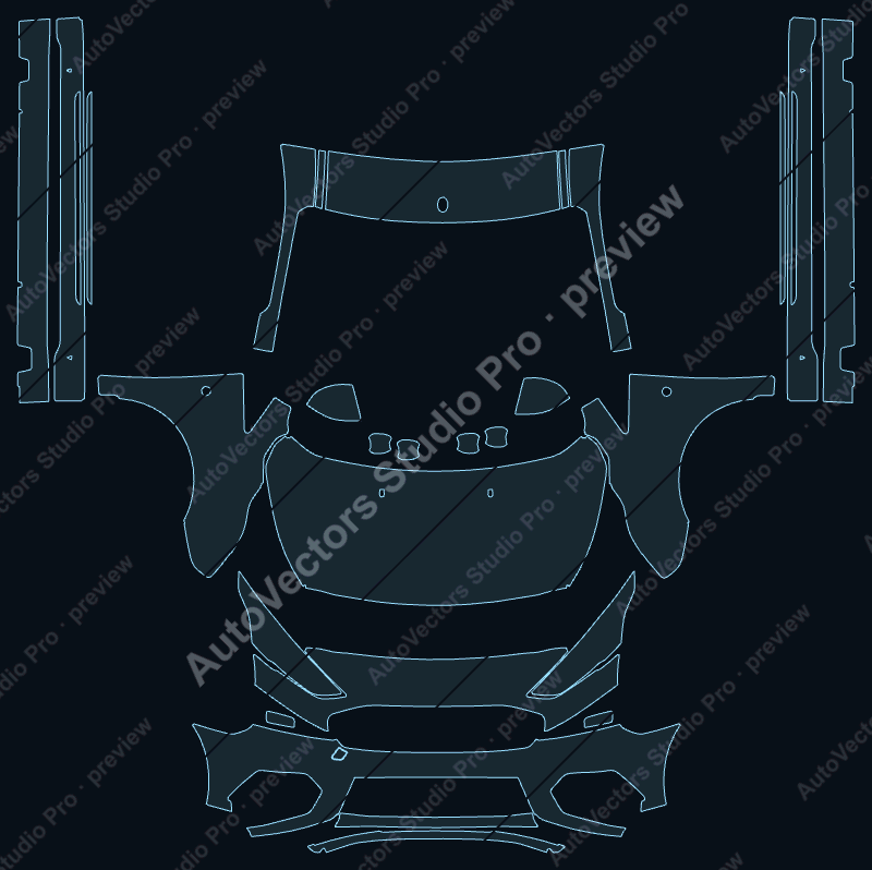 Ford Transit Connect MS-RT 2019 van precut PPF pattern – watermarked preview from the cutting software