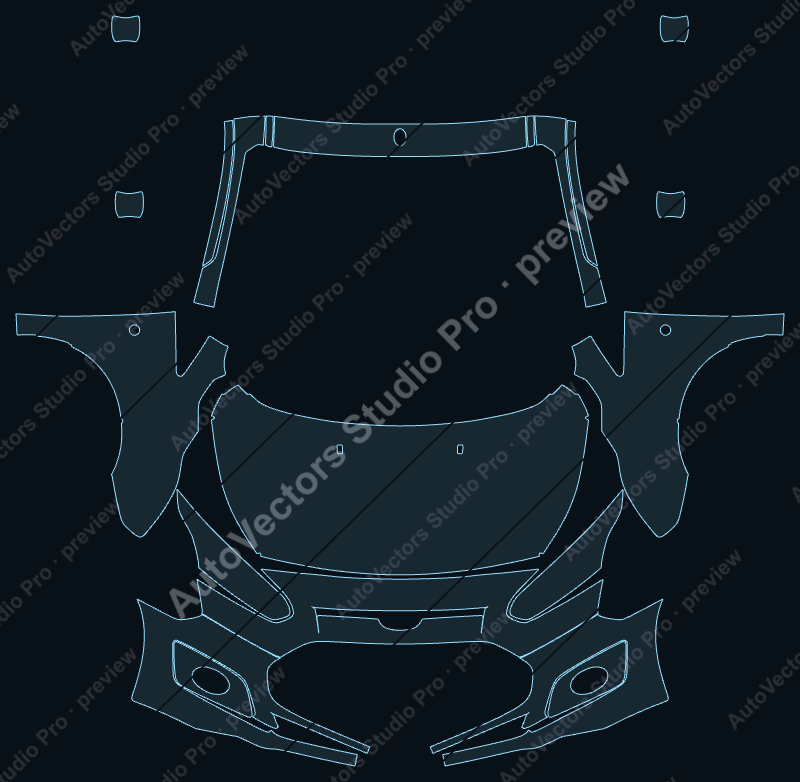 Ford Transit Connect Trend 2014 front kit precut PPF pattern – watermarked preview from the cutting software