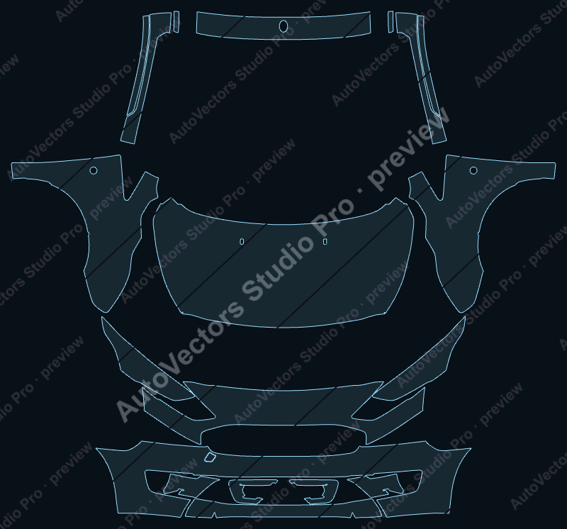 Ford Transit Connect Trend-Limited 2018 front kit precut PPF pattern – watermarked preview from the cutting software