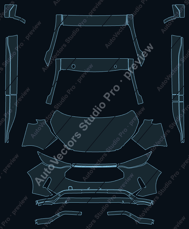 Ford Transit Limited 2024 van front kit precut PPF pattern – watermarked preview from the cutting software