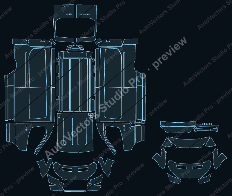 Ford Transit Medium Long 2014 van precut PPF pattern – watermarked preview from the cutting software