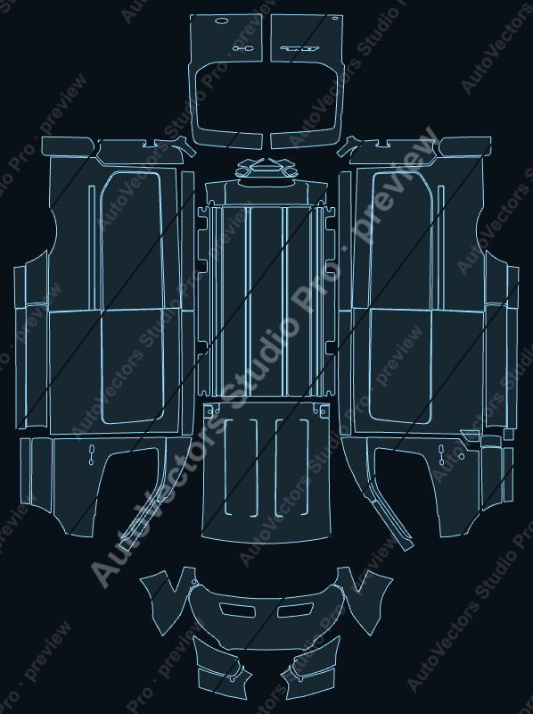 Ford Transit Medium Long 2025 van precut PPF pattern – watermarked preview from the cutting software