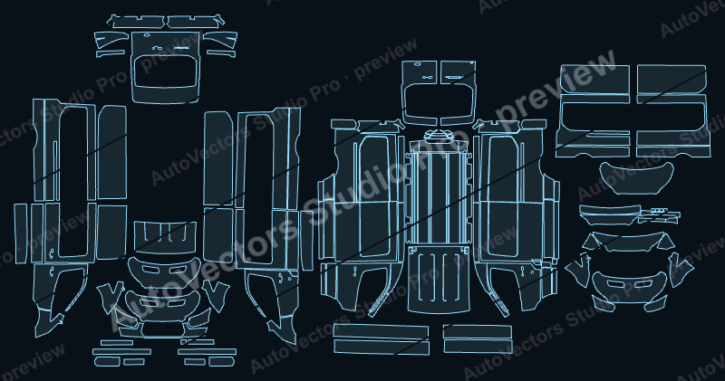 Ford Transit Medium Long High Roof 2014 van precut PPF pattern – watermarked preview from the cutting software
