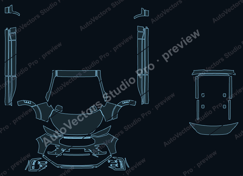 Ford Transit MS-RT 2025 LWB precut PPF pattern – watermarked preview from the cutting software