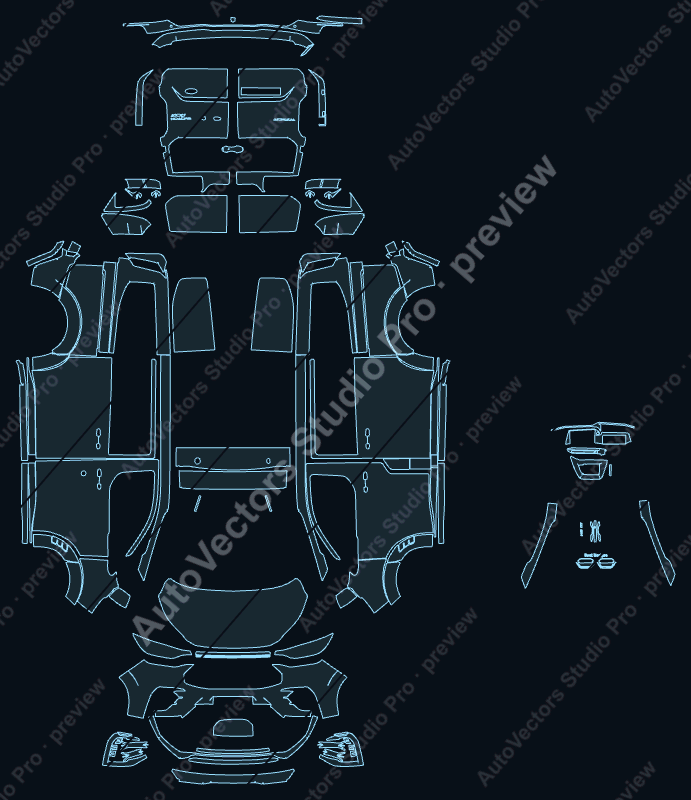 Ford Transit MS-RT 2025 SWB precut PPF pattern – watermarked preview from the cutting software
