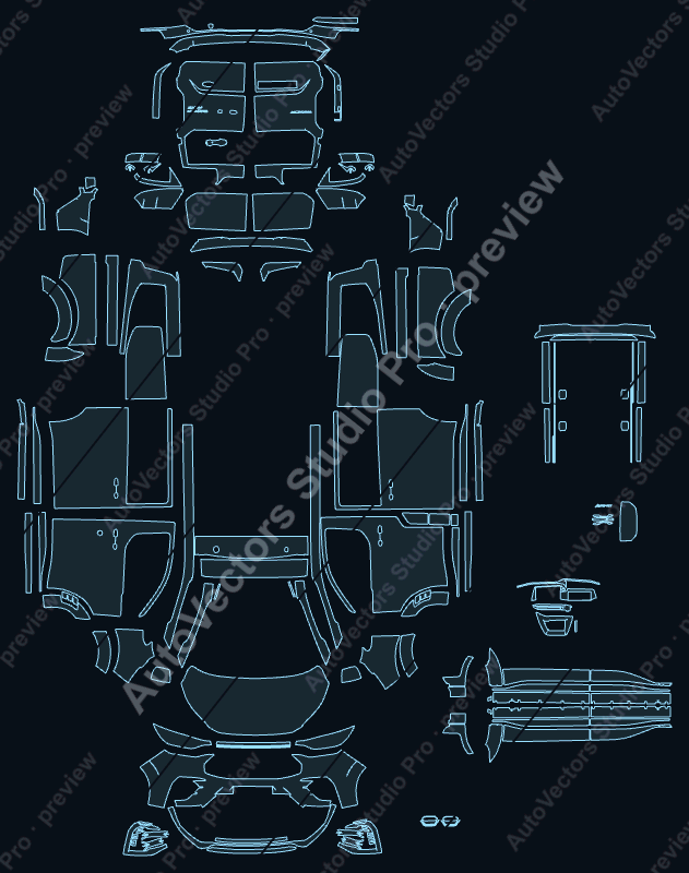 Ford Transit MS-RT Crew 2024 SWB precut PPF pattern – watermarked preview from the cutting software