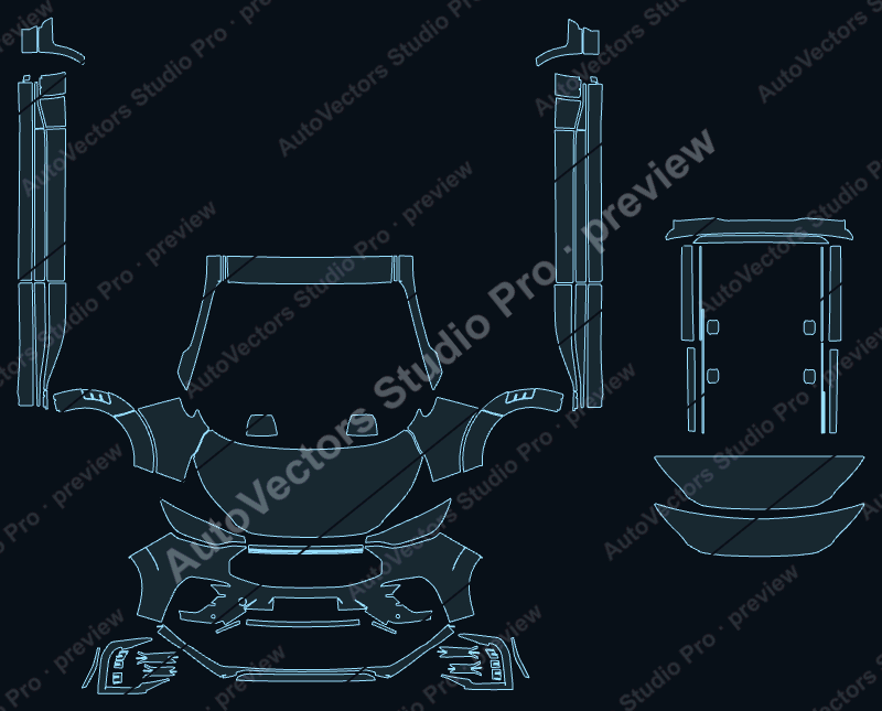 Ford Transit MS-RT L2 2024 van precut PPF pattern – watermarked preview from the cutting software
