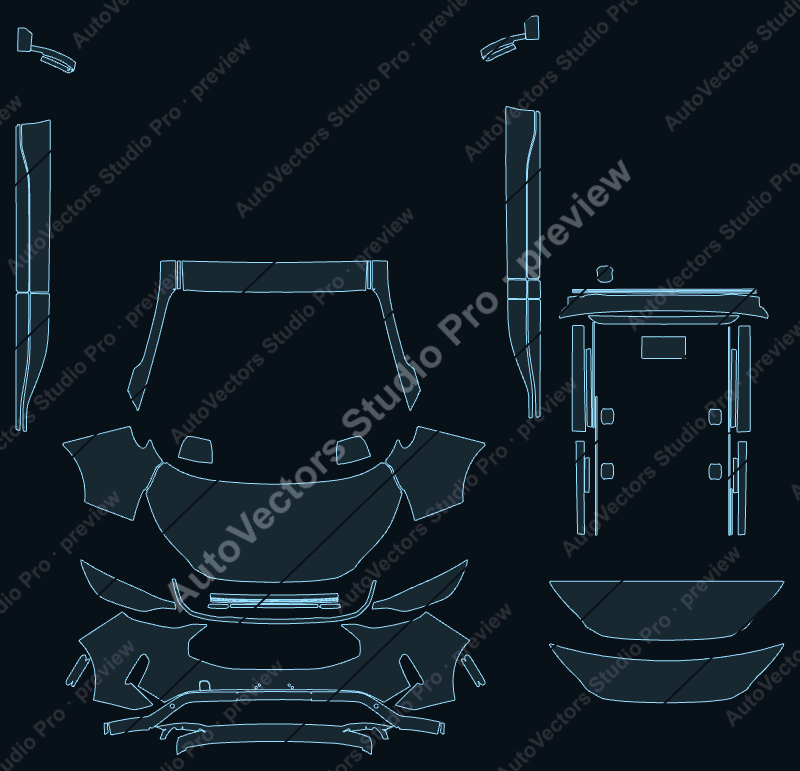 Ford Transit Sport 2023 van precut PPF pattern – watermarked preview from the cutting software