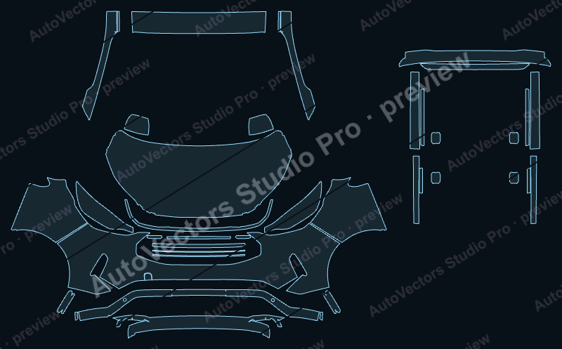 Ford Transit Sport 2024 van front kit precut PPF pattern – watermarked preview from the cutting software