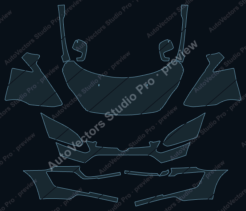 Ford Transit Titanium-Zetec 2015 front kit precut PPF pattern – watermarked preview from the cutting software