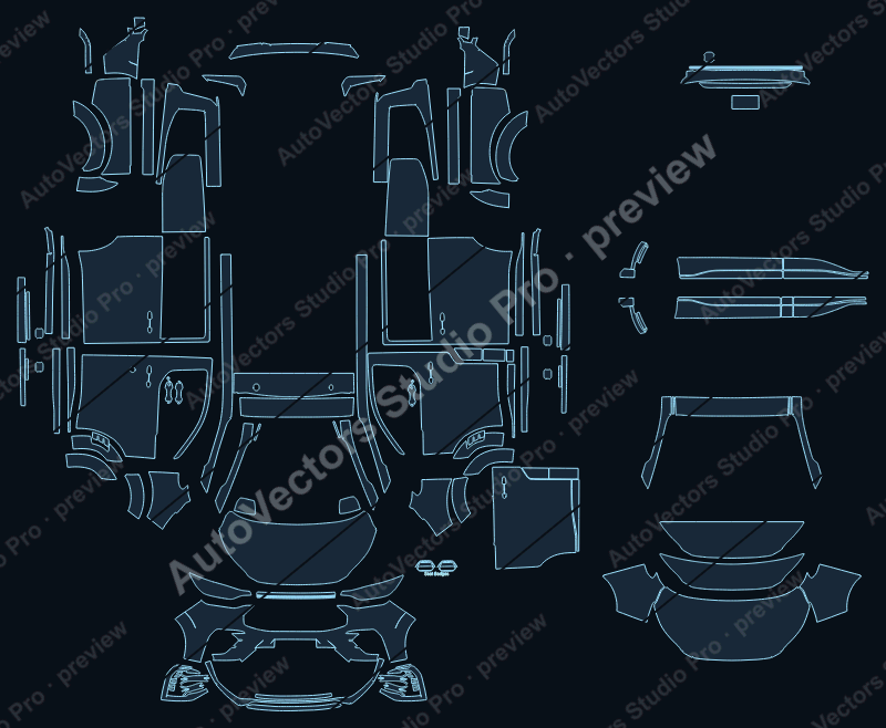 Ford Transit V710 MS-RT Short Wheelbase 2025 van precut PPF pattern – watermarked preview from the cutting software