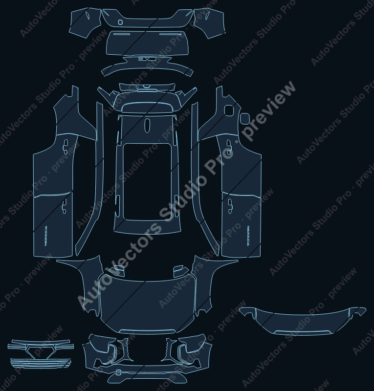 GMC Terrain 2025 precut PPF pattern – watermarked preview from the cutting software