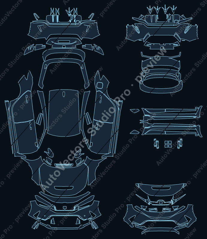 Honda Civic Type R FL5 2023 hatchback precut PPF pattern – watermarked preview from the cutting software