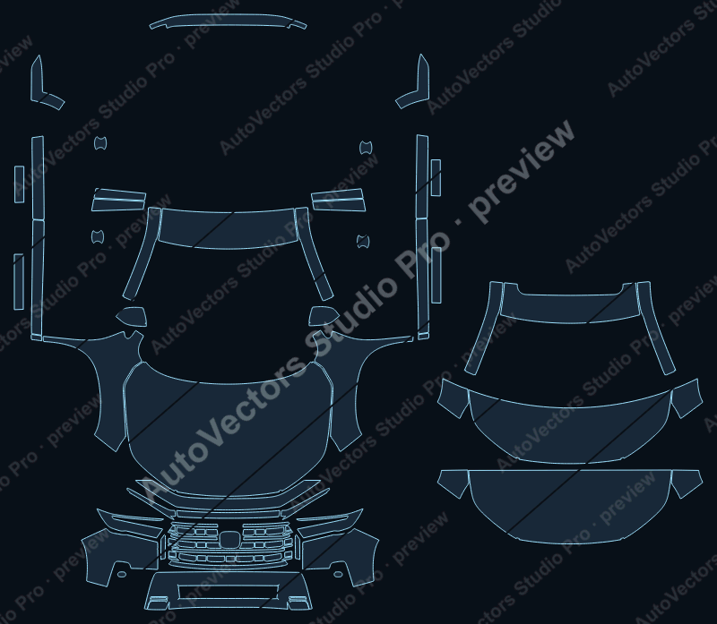 Honda Pilot 2026 touring front kit precut PPF pattern – watermarked preview from the cutting software