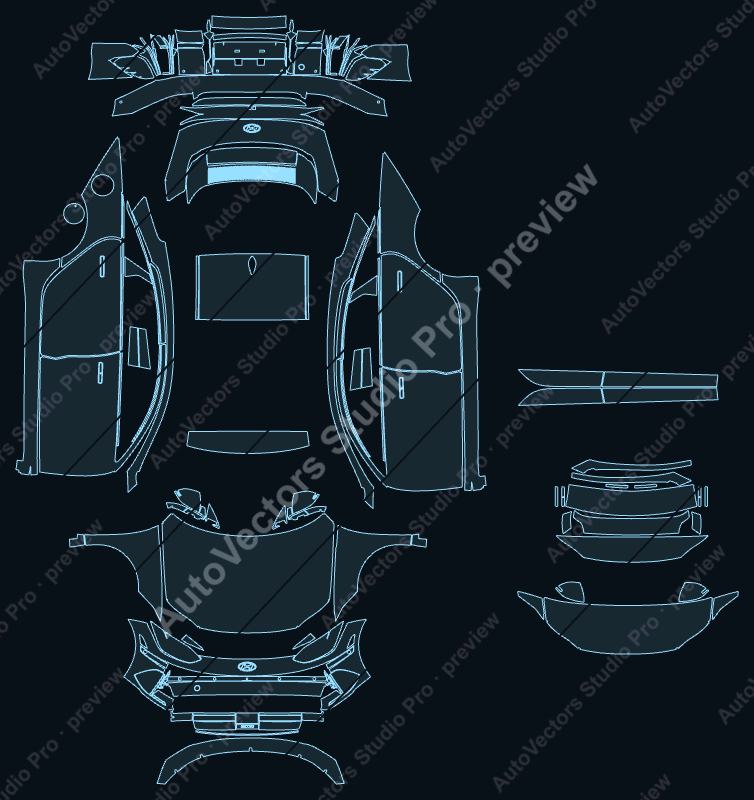 Hyundai Ioniq 6 CE 2023 sedan precut PPF pattern – watermarked preview from the cutting software