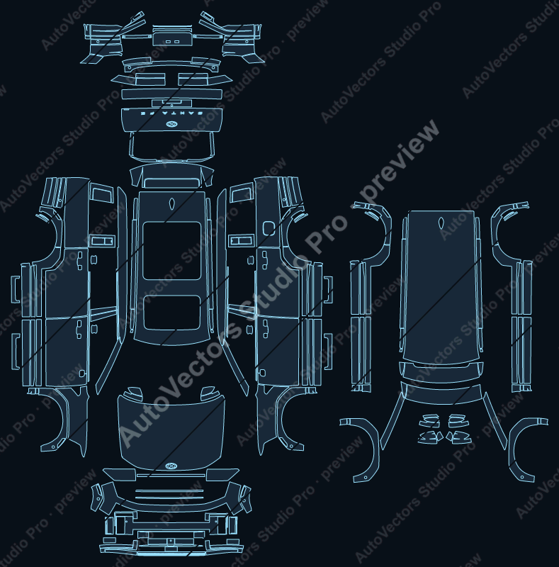 Hyundai Santa Fe 2024 SUV precut PPF pattern – watermarked preview from the cutting software