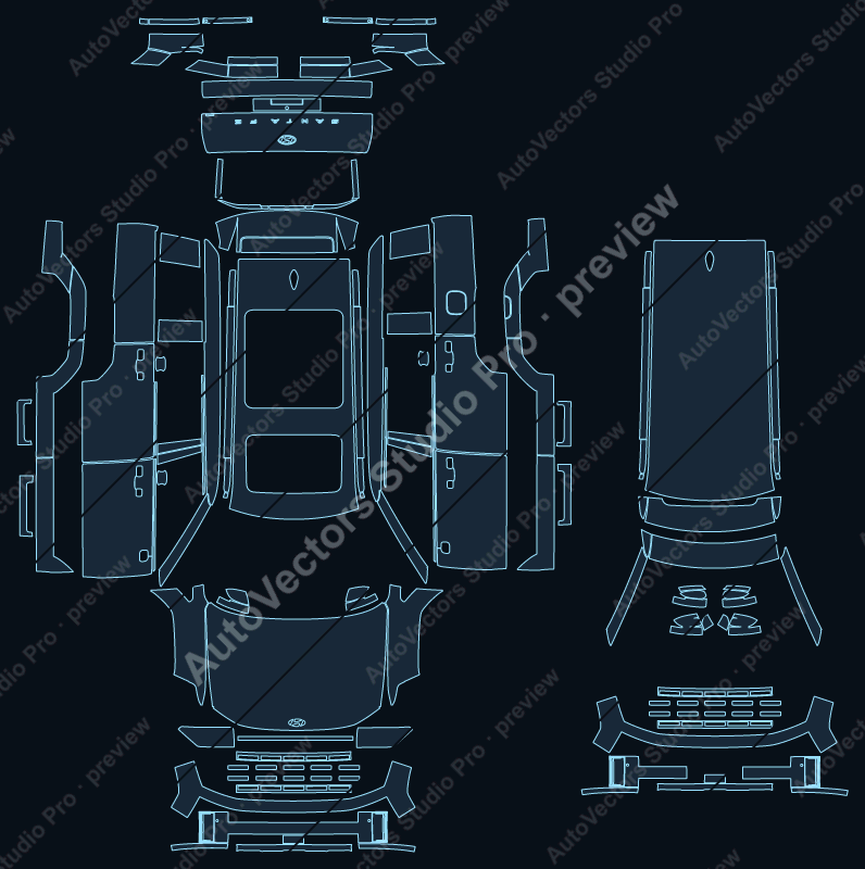 Hyundai Santa Fe Luxury 2024 SUV precut PPF pattern – watermarked preview from the cutting software