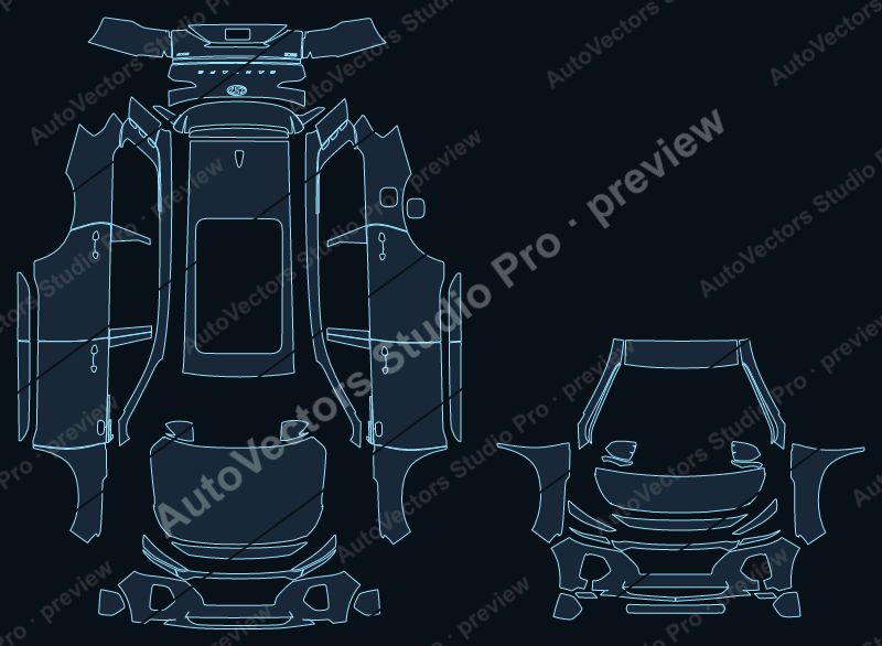 Hyundai Santa Fe SEL Plus-SEL 2019 precut PPF pattern – watermarked preview from the cutting software