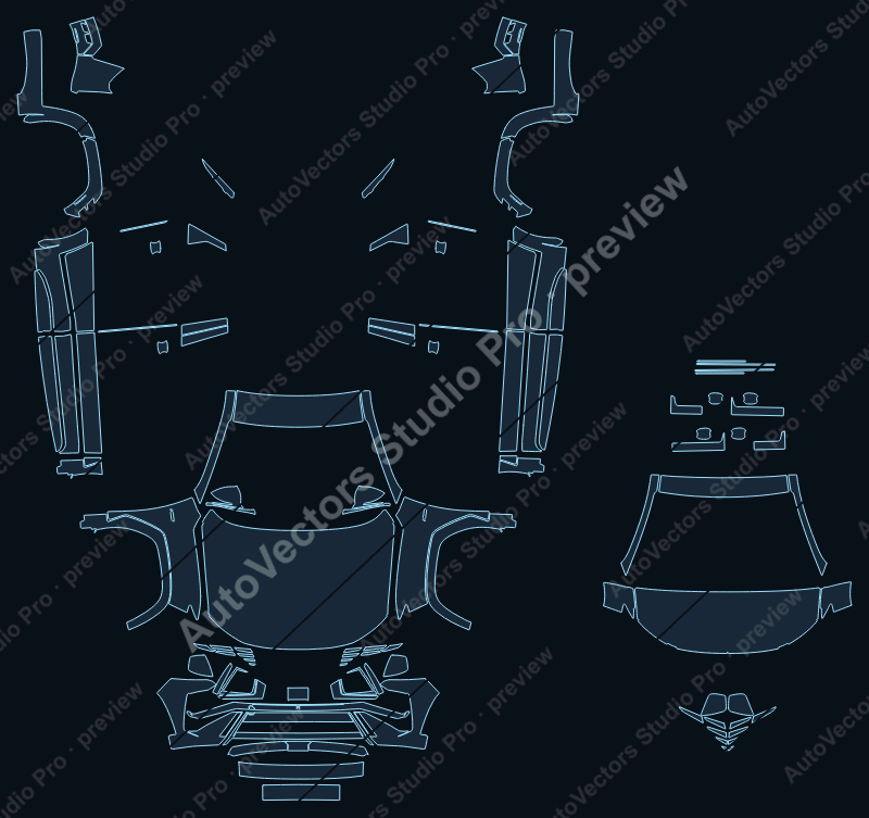 Hyundai Tucson N Line NX4 2025 SUV front kit precut PPF pattern – watermarked preview from the cutting software