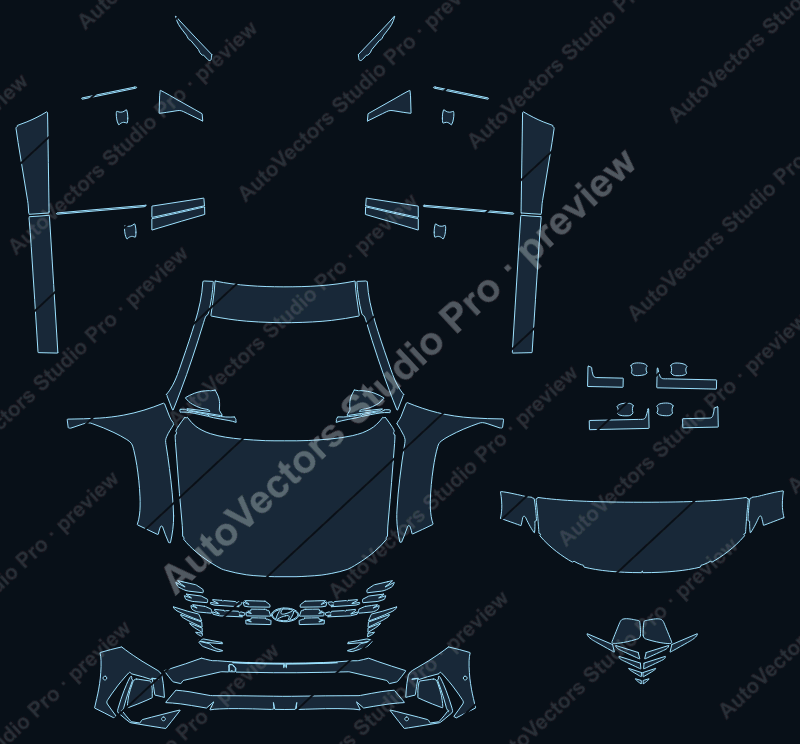 Hyundai Tucson SEL NX4 2025 SUV front kit precut PPF pattern – watermarked preview from the cutting software