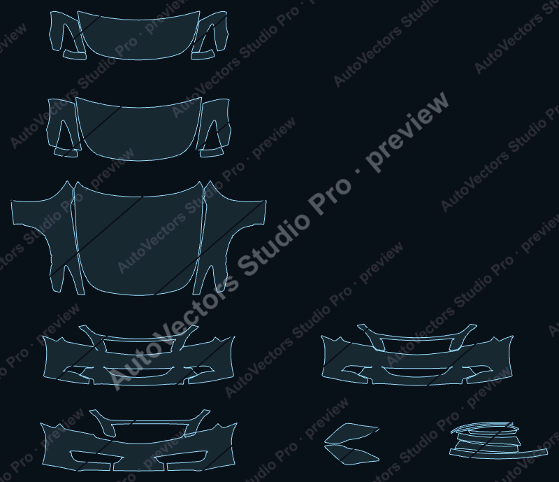 Infiniti G37 Base Journey Sport 2008 2-door front kit precut PPF pattern – watermarked preview from the cutting software