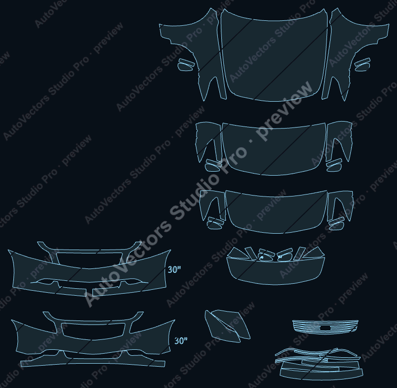 Infiniti G37 Base Journey X Sport 2008 4-door precut PPF pattern – watermarked preview from the cutting software