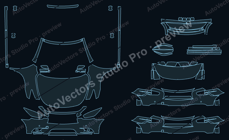 Infiniti JX Base 2013 front kit precut PPF pattern – watermarked preview from the cutting software