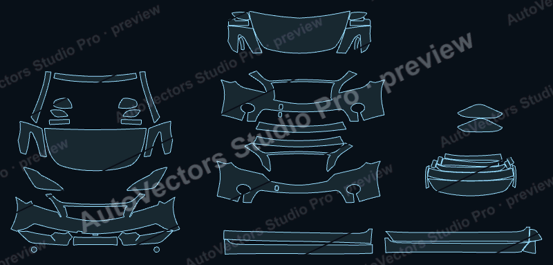 Infiniti M 37-37X-56-56x-Hybrid 2011 precut PPF pattern – watermarked preview from the cutting software