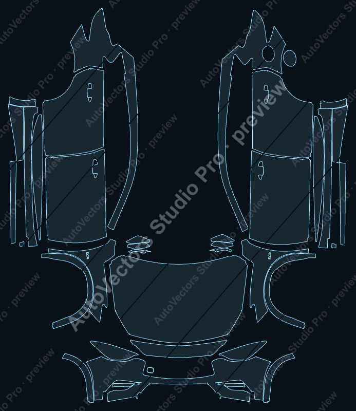 Infiniti Q30 Premium-SE 2016 precut PPF pattern – watermarked preview from the cutting software