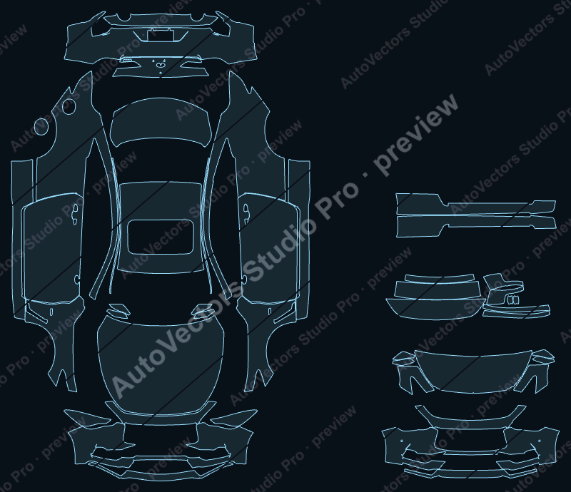 Infiniti Q60S Base 2017 precut PPF pattern – watermarked preview from the cutting software
