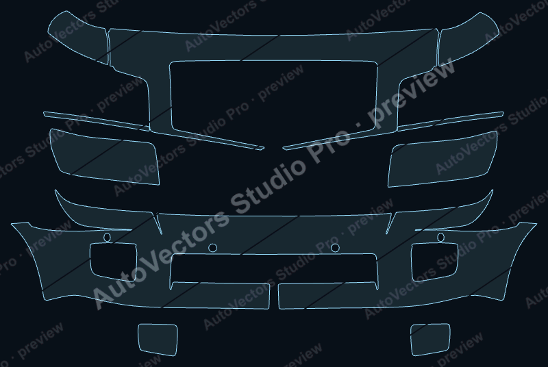 Infiniti QX Base 2008 precut PPF pattern – watermarked preview from the cutting software