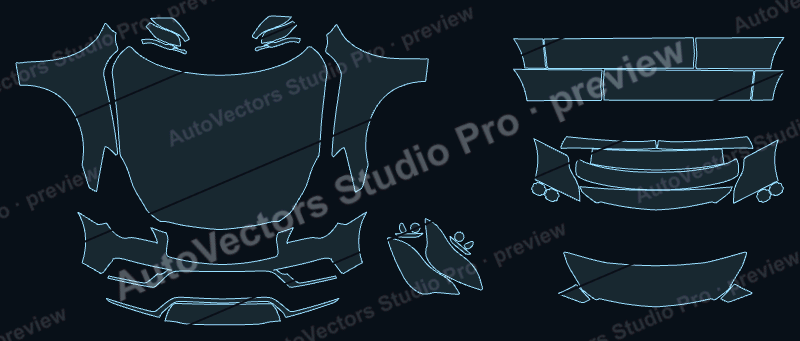 Infiniti QX50 2016 crossover front kit precut PPF pattern – watermarked preview from the cutting software