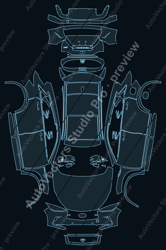 Infiniti QX50 Black Edition 2022 precut PPF pattern – watermarked preview from the cutting software
