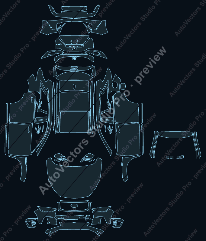 Infiniti QX50 S 2022 precut PPF pattern – watermarked preview from the cutting software