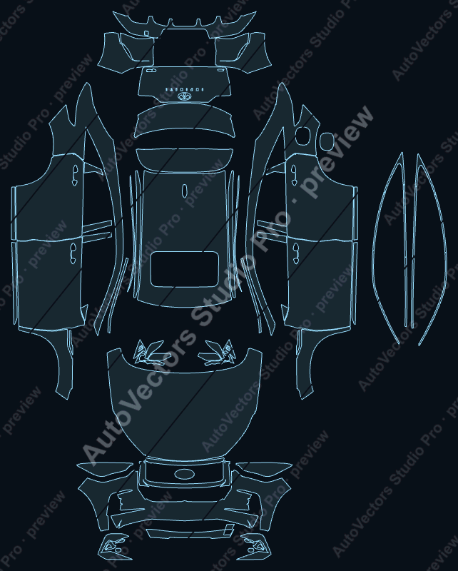 Infiniti QX55 Base 2022 precut PPF pattern – watermarked preview from the cutting software