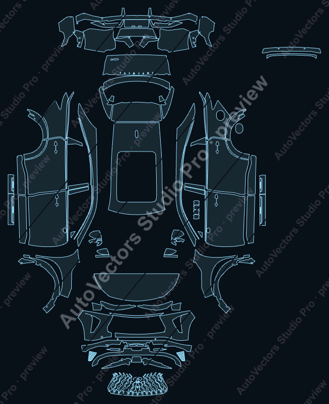 Infiniti QX65 2027 precut PPF pattern – watermarked preview from the cutting software
