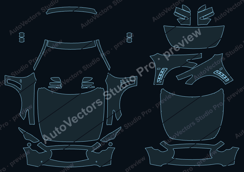 Infiniti QX70 3.7-5.0 2014 front kit precut PPF pattern – watermarked preview from the cutting software